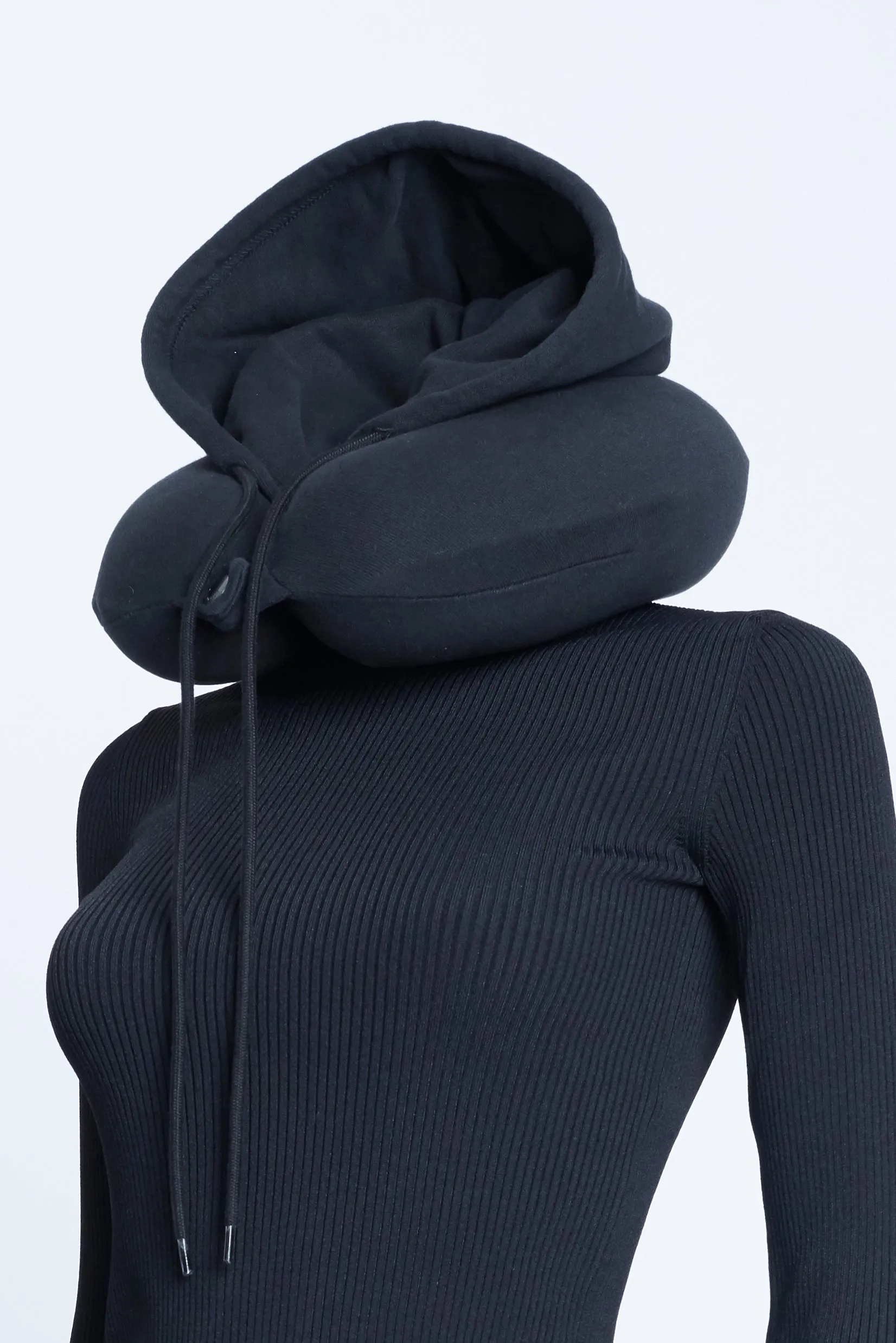Black Fleece Lined Travel Pillow With Hood