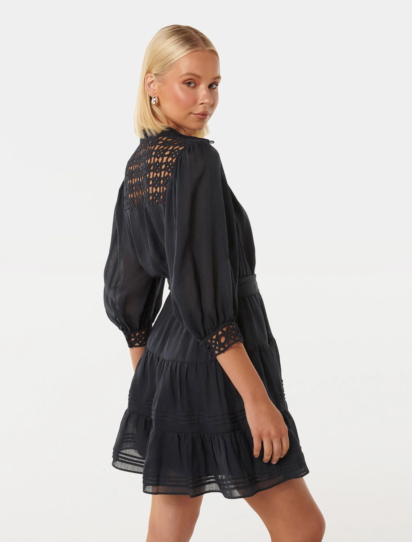 Crochet-Trimmed Mini Dress - Cecilia