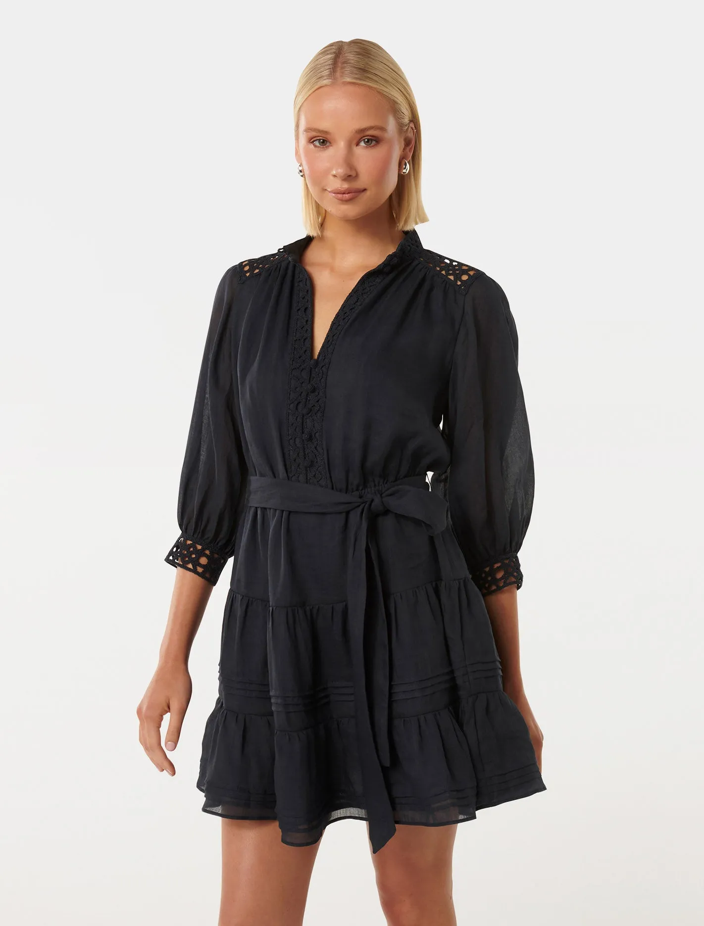 Crochet-Trimmed Mini Dress - Cecilia