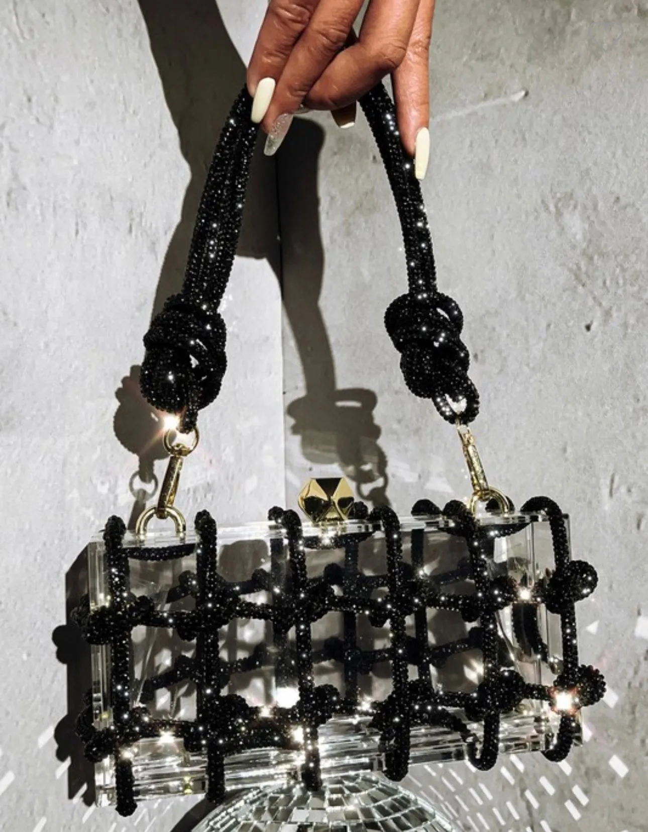Clear Handbag With Crystal Roping
