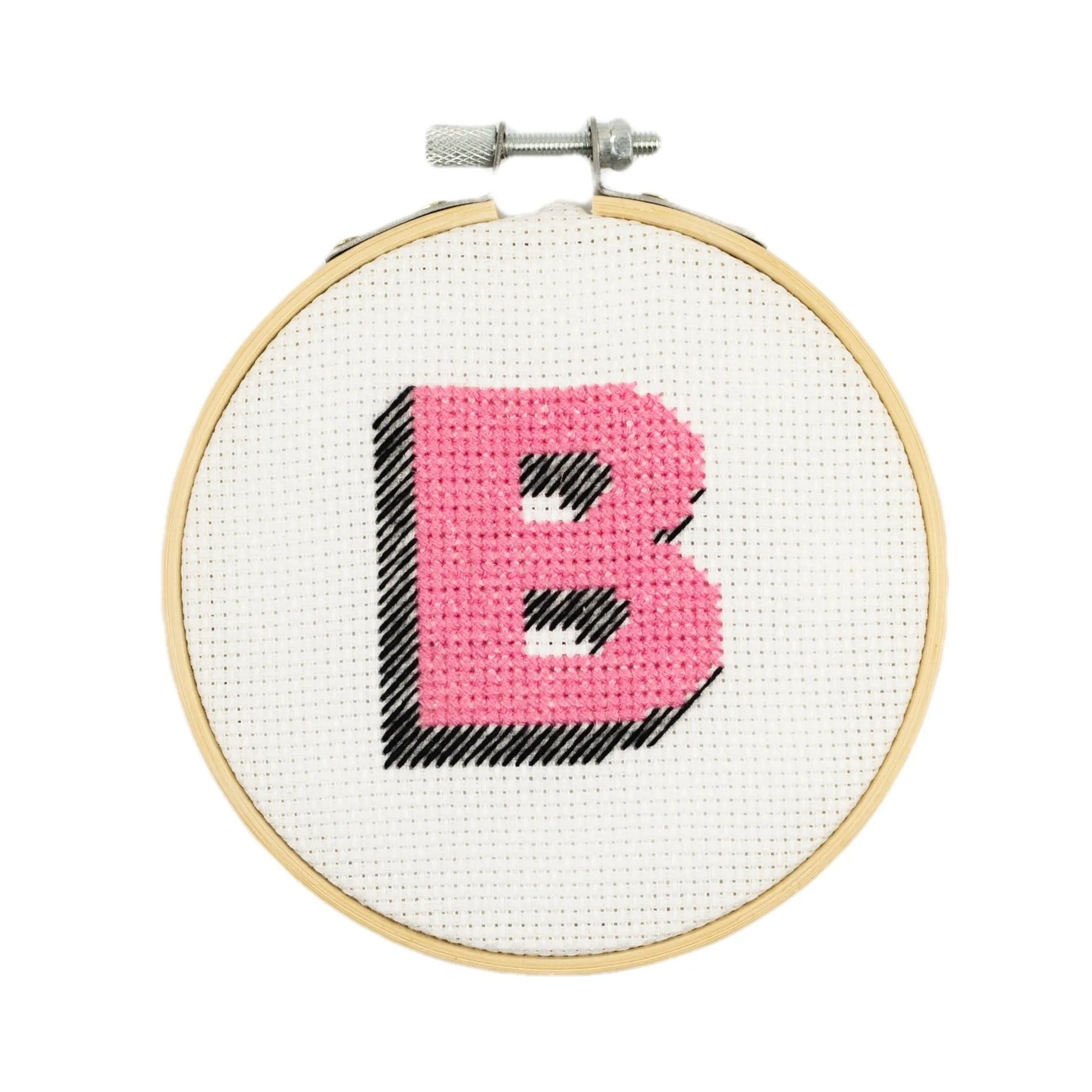 Drop Shadow Alphabet Cross Stitch Kit (Pink   Black   Blue   Pale Blue)