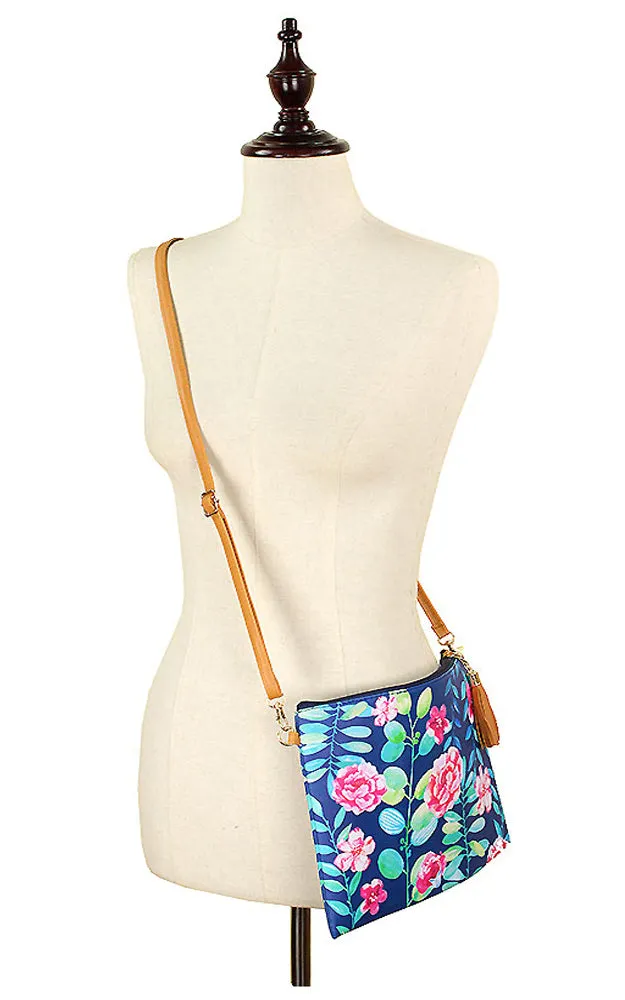 EAB9300 Navy Flower Print Crossbody/Clutch (L)