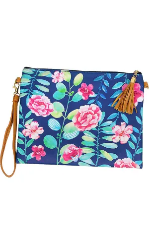 EAB9300 Navy Flower Print Crossbody/Clutch (L)