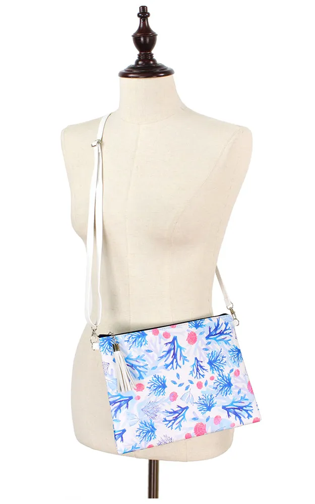 EAB9357 Blue Coral Print Crossbody/Clutch (L)
