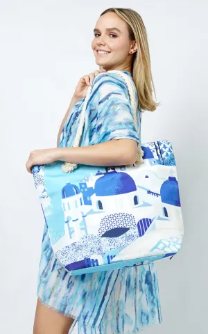 EBB10605BL SANTORINI PRINT TOTE BAG