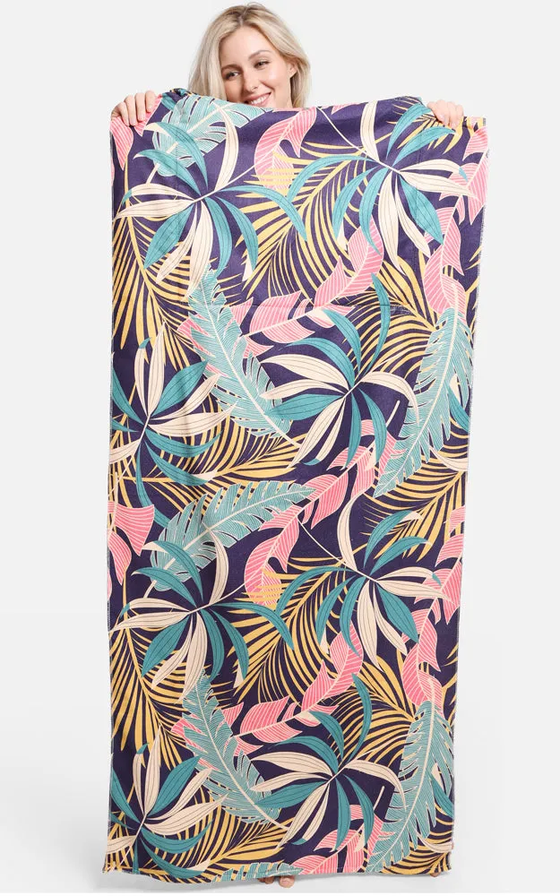 JTB002-21 2 in 1 Palm Tree Leaves Pattern Beach Towel & Beach Bag