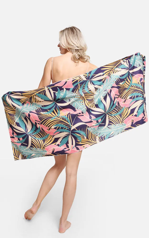 JTB002-21 2 in 1 Palm Tree Leaves Pattern Beach Towel & Beach Bag