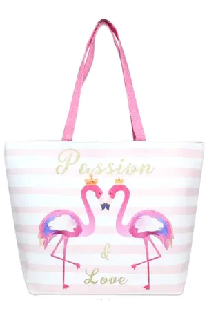 LF101 Pink Passion & Love Flamingo Print Beach Bag