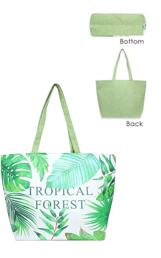 LF/LOA106 Green Tropical Forest Print Beach Bag