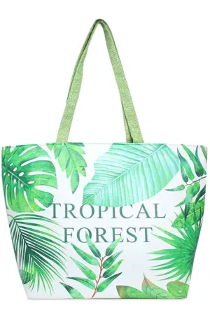 LF/LOA106 Green Tropical Forest Print Beach Bag