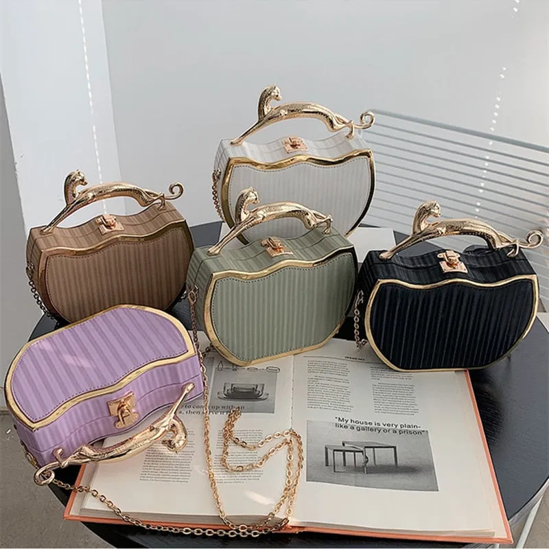 Luxury Designer Stripe Printed Handbag Fashion Chain Crossbody Bag Box Tote